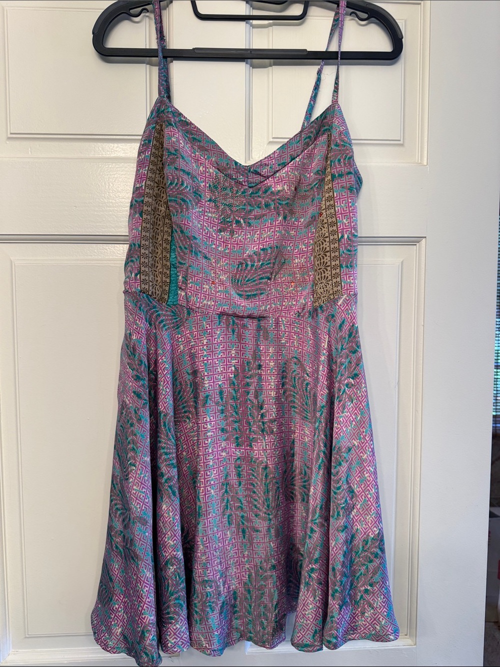 Pink & Teal Patterned Spaghetti Strap Sundress